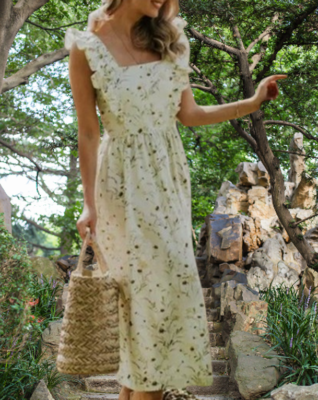 H&M Wildflower Meadow Ruffled Poplin Cotton Light Green Floral Dress Midi sz L | eBay H&M Wildflower Meadow Ruffled Poplin Cotton Light Green Floral Dress Midi sz L | eBay