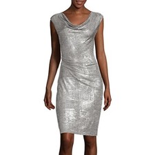  Scarlett -Metallic Drape Sheath Dress , Size: 10 ,  color: Silver