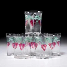 Orrefors Eva Englund Maja Hand Painted Floral Juice Water Tumbler Glasses Lot