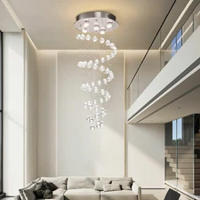 Modern Luxury Crystal Chandelier LED Rain Drop Spiral Ceiling Light Pendant Lamp