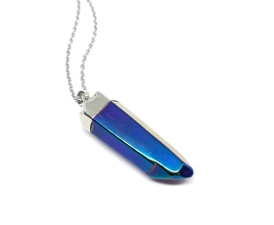 Titanium Rainbow Aura Genuine Quartz Stone Pendant Necklace