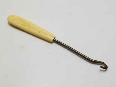 Antique Corset Hook Button Shoe Lace Pull White 4.25