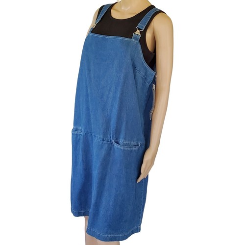 VTG Boston Classics Jumper Dress Women's Size 16 Blue Denim Suspenders Pockets