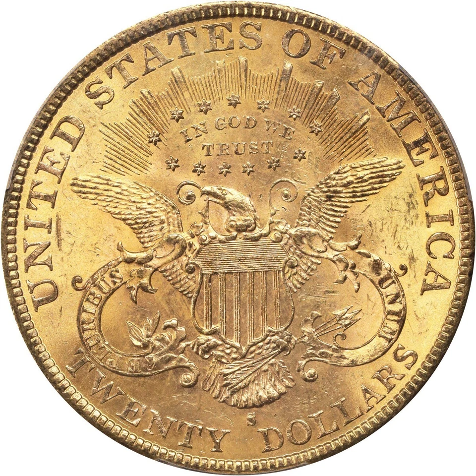 Двойной орел с головой Свободы 1895-S $20 PCGS MS64+ (CAC) - Изображение 2 из 4