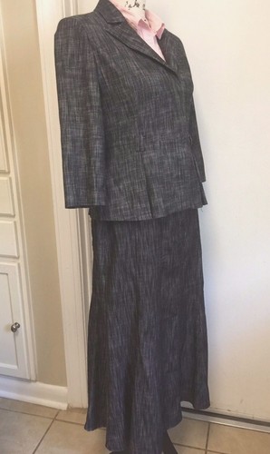 LARRY LEVINE Stretch Skirt Suit Blazer Black Flared Lined Sz Small 8 - Picture 7 of 8