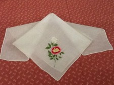 Vintage Ladies Hanky Sheer White with Beautiful Floral Embroidery -Unused -M-14