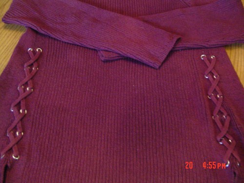 Women's Chunky Knit Sweaters Sz XL, Style & Co. Burgundy, Side Lacing, - Picture 3 of 4