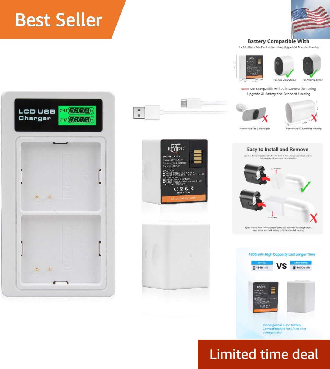 2-Pack Rechargeable Batteries with LCD Dual Charger for Arlo Ultra Cameras-image