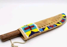 Native American Sioux Style Indian Beaded Leather Knife Sheath