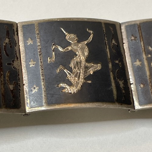 Vintage SIAM Sterling Silver 925 Panel Bracelet Enamel Niello Fan Dancers AL5.3 - Picture 15 of 20