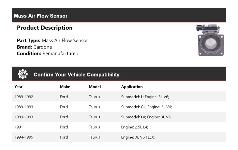 Датчик массового расхода воздуха Cardone для Ford Taurus 1989-1995 годов выпуска 1990 1991 1992 1993 1994 годов выпуска - Изображение 2 из 4