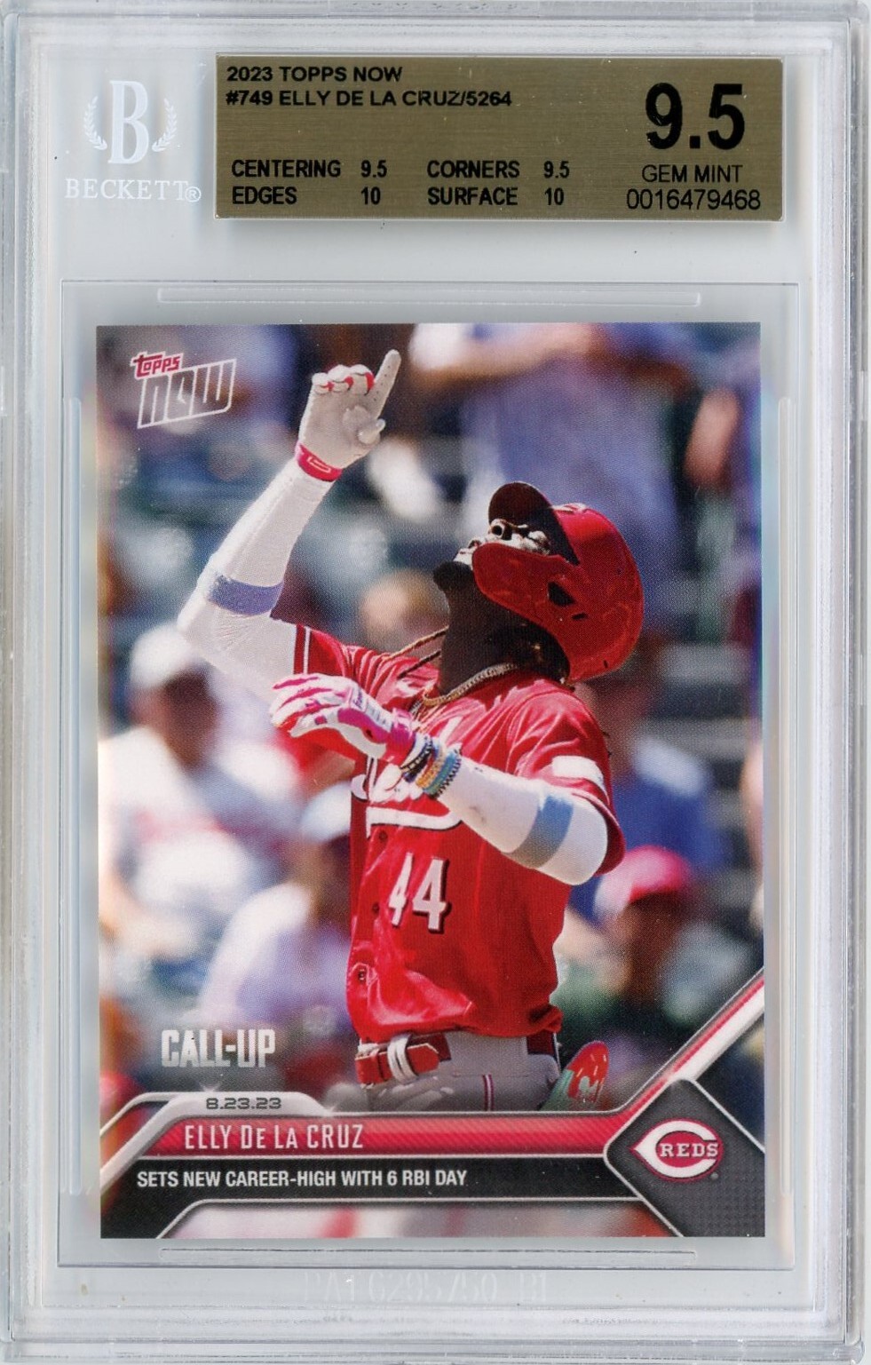 2023 TOPPS NOW #749 ELLY DE LA CRUZ MLB HISTORY - BGS TRUE 9.5 w/ TWO 10s!