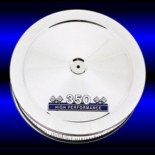 Chrome Air Cleaner For 350 Pontiac Engines With Blue 350 High Perf Emblem Chrome Air Cleaner For 350 Pontiac Engines With Blue 350 High Perf Emblem