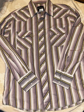 Vtg Wrangler Western Pearl Snap Shirt Mens Large Gray Purple Stripe Long Sleeve