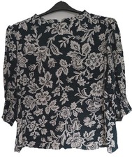 JOHN LEWIS Green Floral Blouse Ruffle Neck Top UK 16