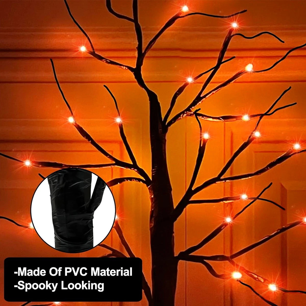 38cm Black Halloween Tree with Orange Led Lights, Indoor and Outdoor Decoration