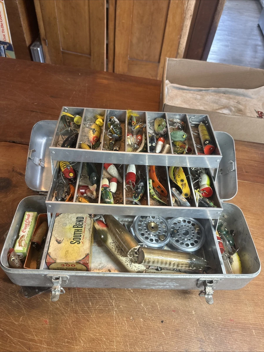 chub tackle box Vintage Chicago Co Yellow & Red King Lure In 403 and tools neatly sorted and easy to access Vintage Tackle Box In Vintage