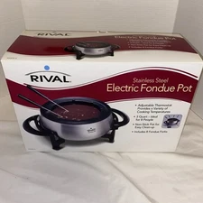 Rival Stainless Steel Electric Fondue Pot FD325-S Cool Touch Handles EUC