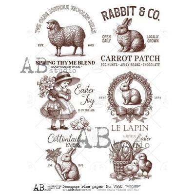 Farmhouse Sepia Sketches #7550 | A4 Rice Paper for Decoupage | AB Studios