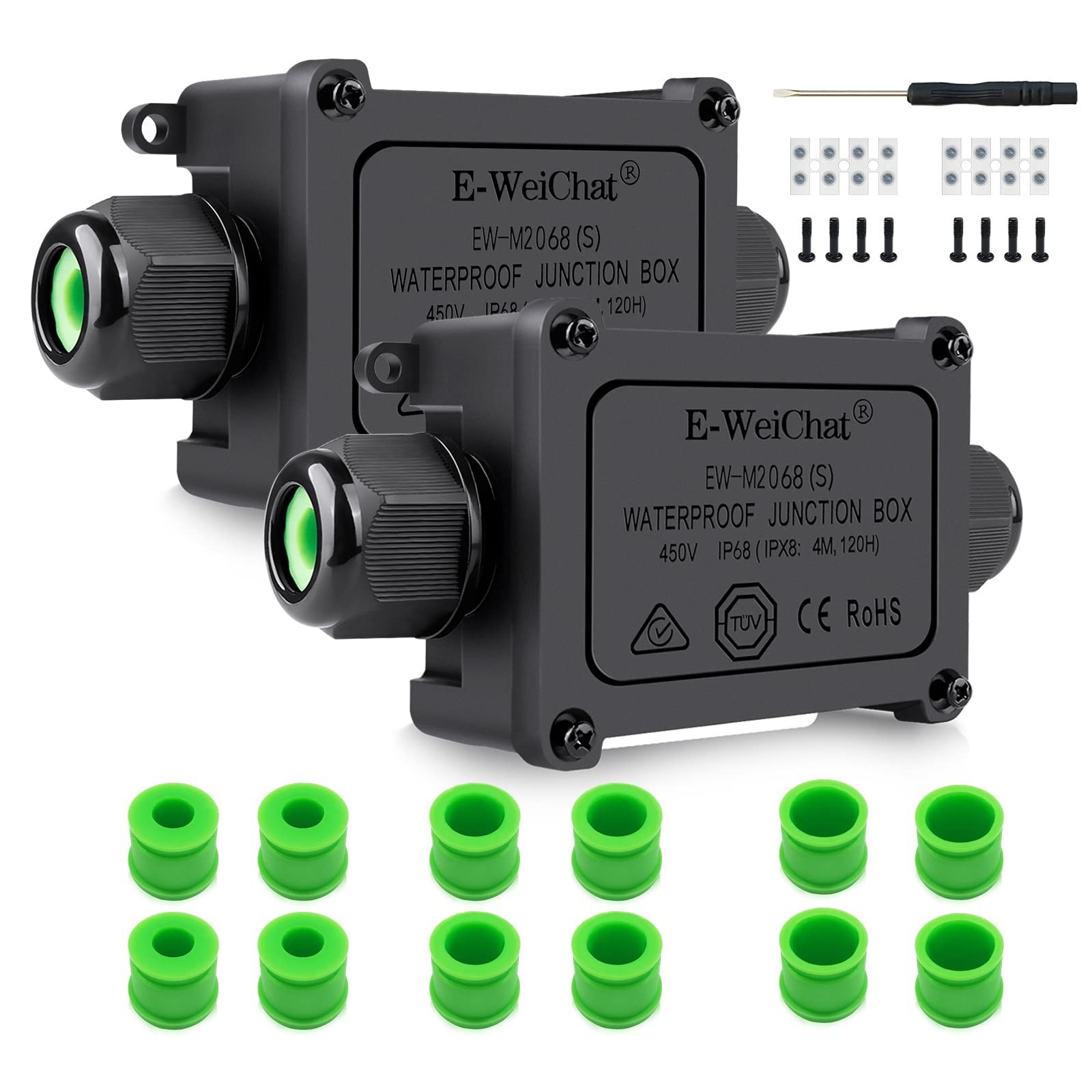 2 Pcs 2 Way IP68 Waterproof Junction Box, Outdoor/Underground Electrical Box ...