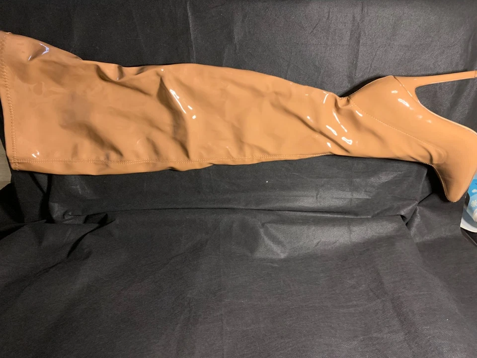 Liliana 棕褐色细跟尖头专利连衣裙大腿高筒靴 7.5 码 — 第 3/4 张图片