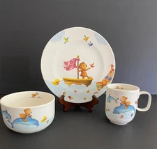 VILLEROY & BOCH CHILD'S BREAKFAST SET BEAR ON THE SEA DOLPHINS & SEAHORSE 3 PC