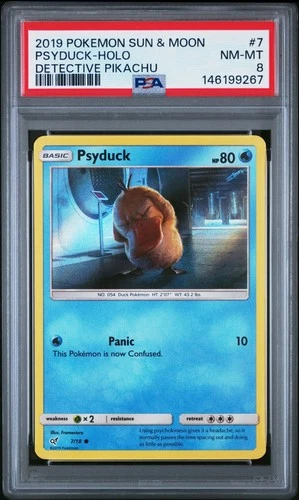 2019 POKEMON SUN & MOON DETECTIVE PIKACHU #7 PSYDUCK-HOLO PSA 8