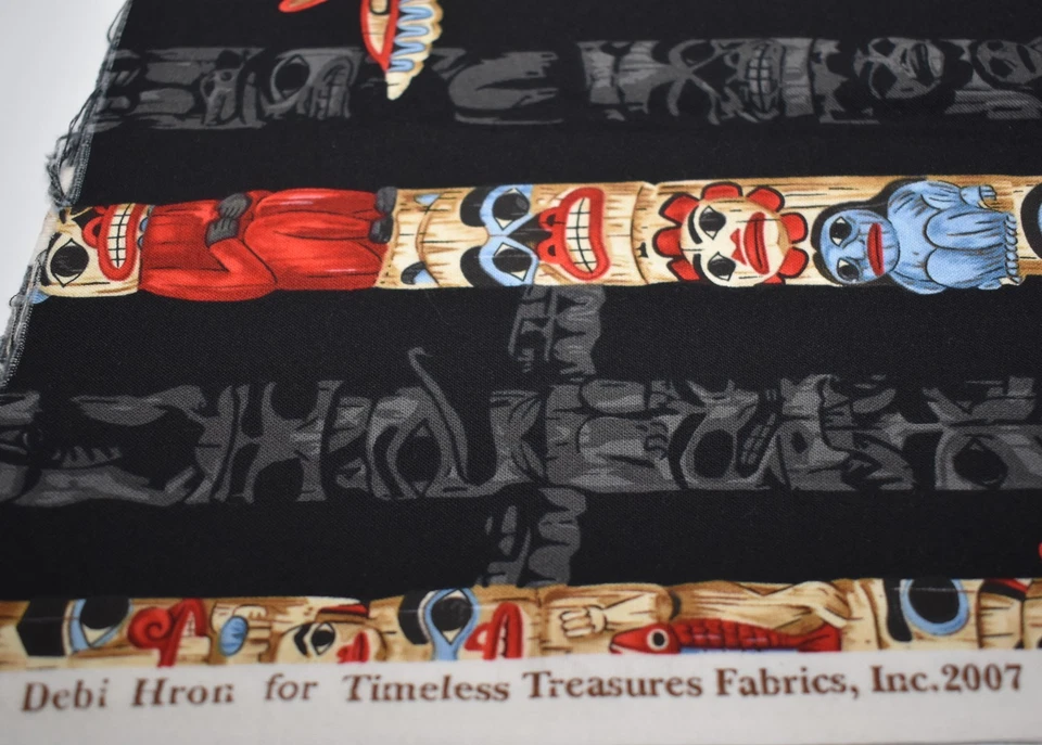 Cotton Fabric 17" x 42" TIMELESS TREASURES native american TOTEM POLE debi hron - Image 3 of 4