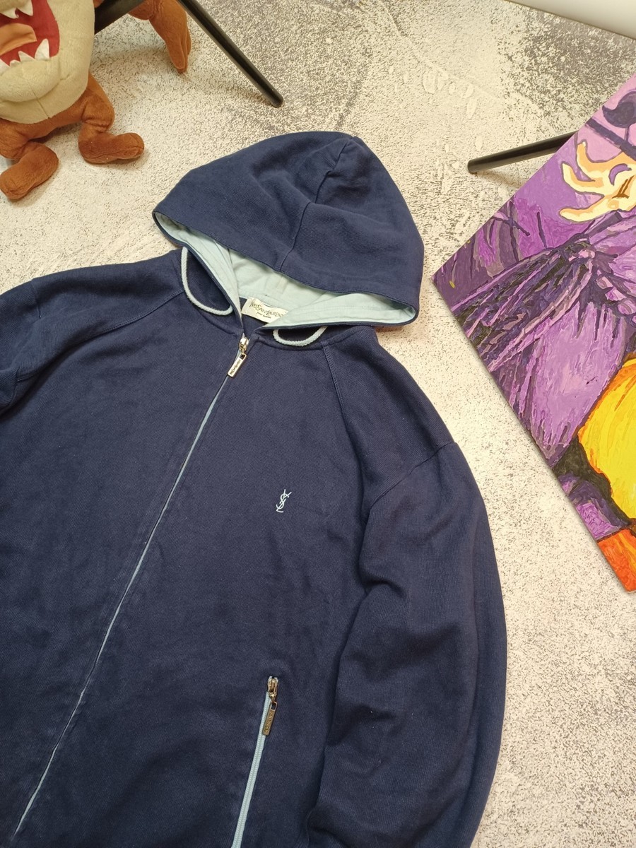 Yves Saint Laurent (YSL) Full-Zip Hooded Sweatshirt - Navy Blue