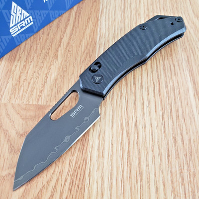 SRM Knives Folding Knife 2.88'' Laminated 140Cr Steel Blade Black G10 Handle