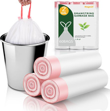 2 Gallon Small Trash-Bags Drawstring Bathroom - White Mini Garbage Bags 60 Count