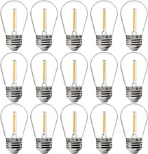 Jaspertronics™ 15-Pack Outdoor S14 LED Bulbs, 2200K Warm White, E26 Base,