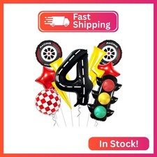 Race Car Balloons Set - Lightning Bolt Balloon Tire Red and White Checkered Traf