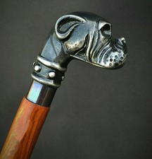 36'' Wooden Walking Stick Bulldog Head Handle Vintage Brown Cane Staf Xmas Gift