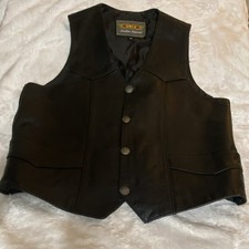 Unik Men's Black Leather Vest Button Front V-Neck Lined Pockets Size 48