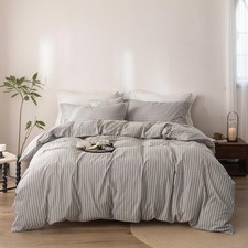 Stripe Duvet Cover Super Queen Size 98inch x 90inch, 100 Washed Cotton Linen...