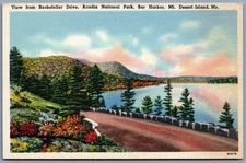 Linen Postcard Rockefeller Drive Acadia National Park Mt Desert Island ME