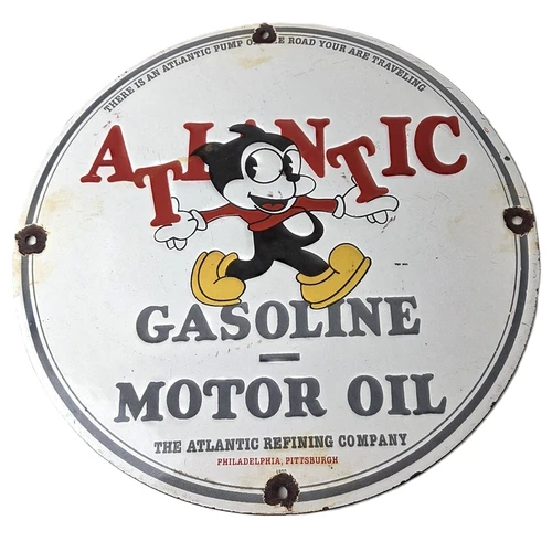 Vintage Atlantic Gasoline Sign - Service Station Gas Pump Porcelain Sign