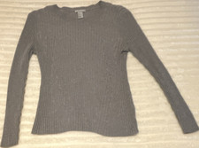 H&M Women s Gray Rib-Knit Crew Neck Long Slee...