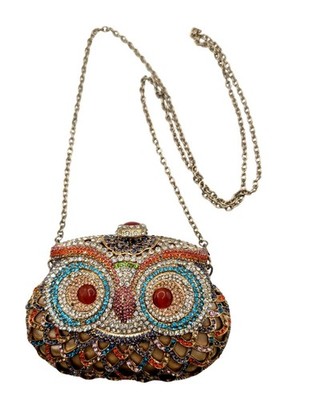 Kate Landry Owl Bag Small Hardframe Minaudiere Clutch Rhinestontes