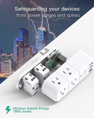 Outlet Extender with Rotating Plug,  Surge Protector 6 AC Multi Plug Wall Out...