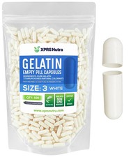Size 3 White Empty Gelatin Pill Capsules Kosher Gel Caps Gluten-Free Made in USA