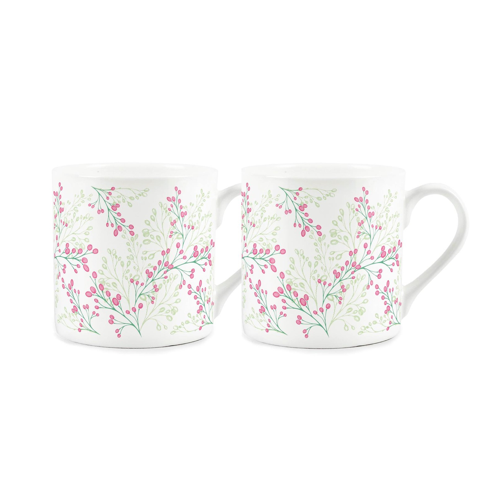Delicate Floral Bone China Mugs Set of 2 - Pink Blossoms Drinkware Gifts for Her