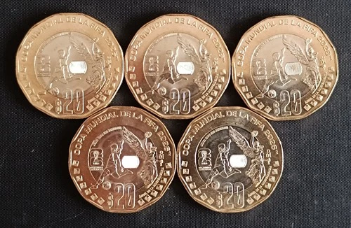 MEXICO 2026 + 5 COIN LOT FIFA WORLD SOCCER CUP Mexico City $20 BIMETALLIC BU con