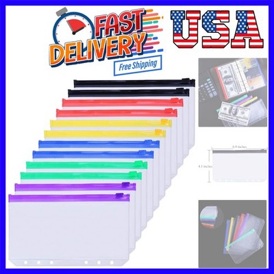 12PCS A6 Binder Pockets 6-Hole Budget Cash Envelopes Multicolor Zipper Money ...