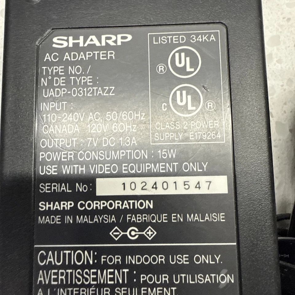 Sharp UADP-0312TAZZ AC Power Adapter 7v DC 1.3A - Image 2 of 3