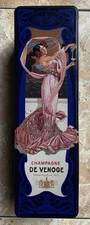 Rare Boite métal vide Art Deco Femme Champagne - DE VENOGE Cordon Bleu 2002