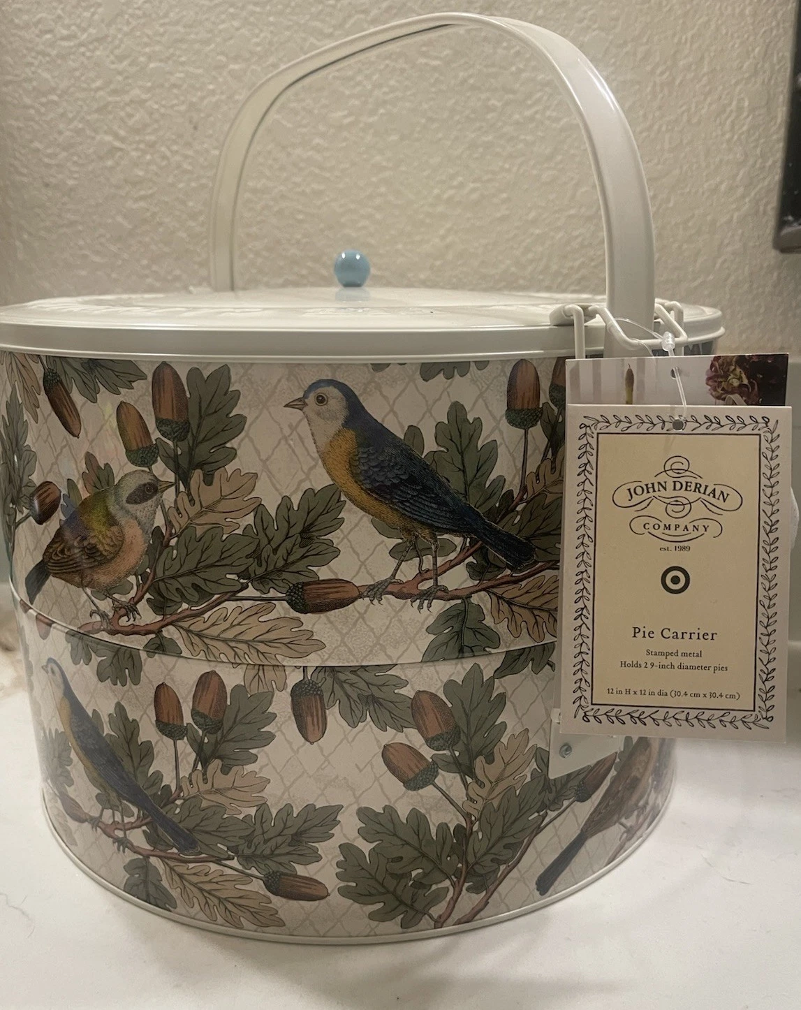 John Derian Target 12"x13" Double Layer Pie Carrier Tin 2024 Thanksgiving Birds