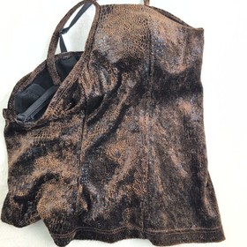 Y2K Chocolate Brown Snake Skin Velvet Burnout Corset Tank Top Women's 34C