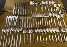 71 Pc ASTRID Silverplated w/ GUMBO SPOONS, Cocktail Forks ++National Guildcraft